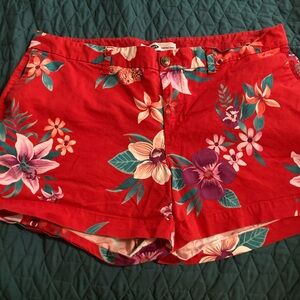 Old Navy Red and Pink Bermuda Shorts Floral Design